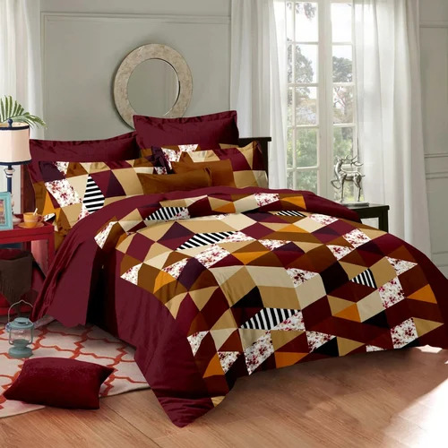 Dark Brown Pure Cotton Printed Double Bedsheet - 100% Cotton, 90x108 Inch, Machine Wash | Modern Design, 1 Bedsheet, 2 Pillow Covers
