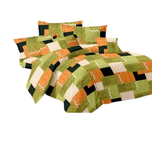 Green Cotton Double Bed Sheet - 100% Cotton, 90x100 Inch, Green | Breathable, Washable, Disposable, Modern Printed Design