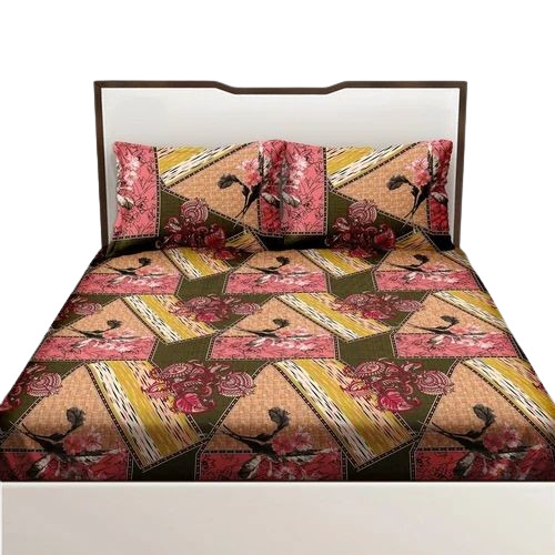King Size Cotton Double Bed Sheet - Multi Color Printed, Shrink Resistant, 1 Bed Sheet and 2 Pillow Covers