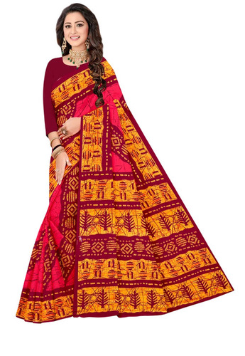 Multicolor Cotton Batik Saree - Optimum Grade Cotton, White Blouse | Multicolor, Printed, Casual, Summer, Bengali Style