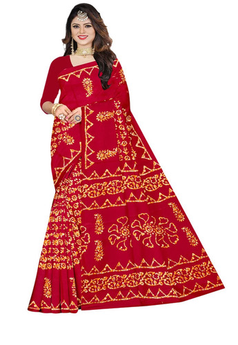 Red Batik Print Saree - Gender: Women