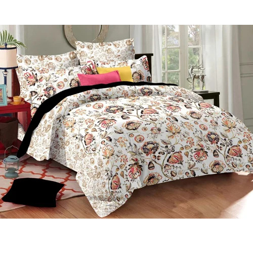 White Pure Cotton Double Bed Sheets - 100% Cotton, 90x108 Inch, White, Printed, Breathable, Washable