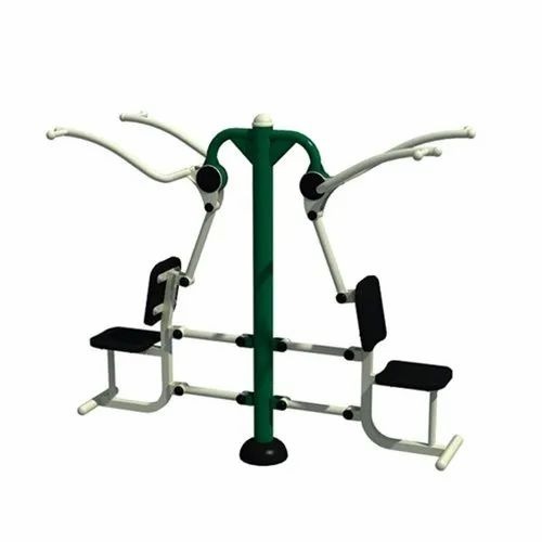 Double Chest Press Outdoor Gym Equipment - Iron, Powder Coated, Black Seat | Manual Operation, 130 kg Capacity, Attractive Design