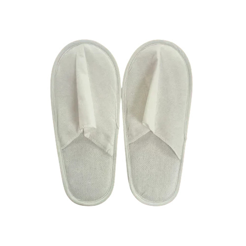 Terry Slipper - Terry Material, Free Size, White, 3 mm EVA Sole | Unisex, Plain Pattern, Disposable, Skin Friendly