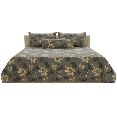 175 Gsm Dark Grey Glace Cotton Floral King Bed Sheet - 90x108 Inch, 180 Thread Count, Color Fast, Anti-Shrink, Durable