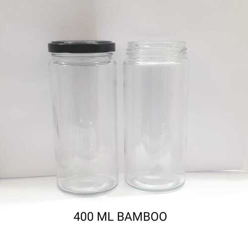 400 Ml Bamboo Round Glass Jar - Color: Transparent