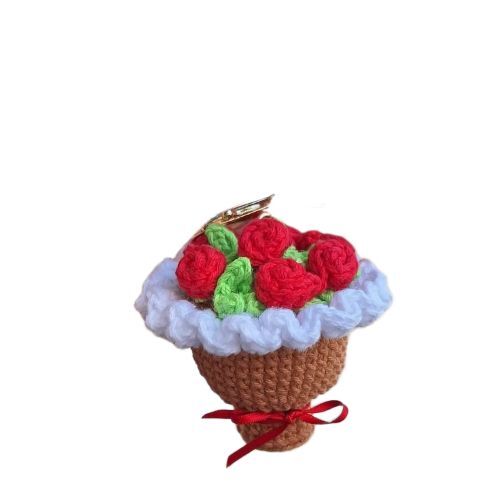 Crochet Bouquet Keychain - Crochet Material Red and White Soft Texture Durable Stitching