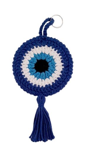 Crochet Evil Eye Keychain - Handcrafted Crochet Blue and White Lightweight Build Protective Charm