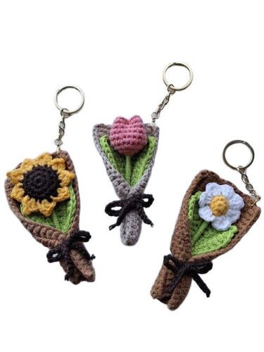 Crochet Flower Bouquet Keychain - Handcrafted Crochet, Compact Size, Different Colors, Lightweight Build, Tear Resistant, Eco Friendly