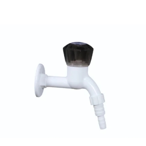 Crystal Garden Tap - Durable Plastic, White & Black, Hexagonal Handle | Chrome Finish, Corrosion Resistant, Leak Proof, Water Efficient