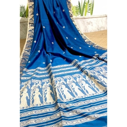 Handloom Saree - Silk, Blue, Hand-Painted | Lightweight, Intricate Patterns, Breathable, Durable Weave