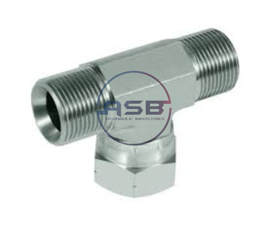 Hydraulic Branch Tee - Mild Steel, Silver, Round End | Male Connection, Corrosion Resistant, Fine Finished, Durable