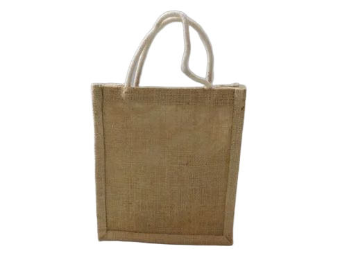Natural Jute Bag - Jute, 14x13.7 Inch, Brown | Hand Length Handle, Durable, Plain Pattern