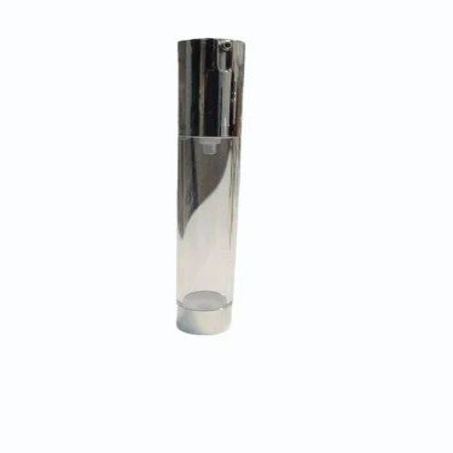 Acrylic Round Airless Cosmetic Bottle - 30 ml, Transparent Silver, Metallic Finish | Beverage Use, Customize Size