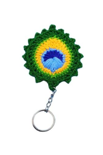 Crochet Mor Pankh Keychain - Premium Yarn Yellow Lightweight Compact | Durable Stitching Vibrant Colors Protective Symbolism