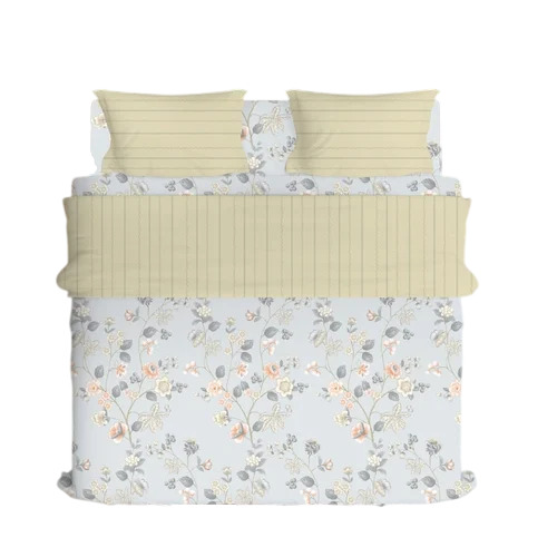 Flora 3D Printed Glace Cotton Bed Sheet - King Size, Light Gray, Floral Print | Breathable, Washable, Disposable