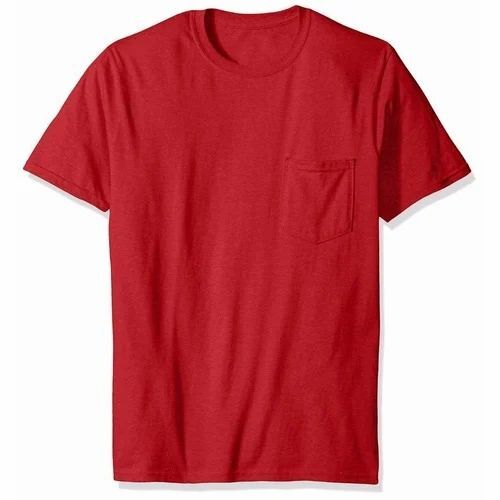 Men Round Neck Plain T-Shirt - Cotton, Various Sizes, Red | Quick Dry, Comfortable Fit, Elegant Design