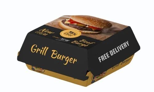 Printed Burger Packaging Boxes - Kraft Paper, Multi Color, Moisture Proof, Eco Friendly, Fine Finish