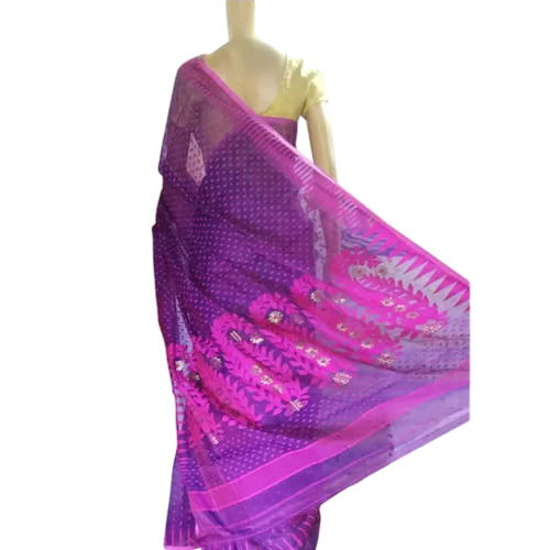 Purple Dhakai Jamdani Saree - Cotton Silk 5.5 Meter Purple | Festive Bengali Style Separate Blouse Piece Dry Clean