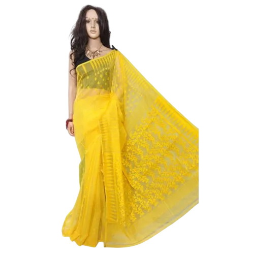 Yellow Jamdani Saree - Cotton, 5.5 Meter, Yellow | Festive, Summer, Bengali Style