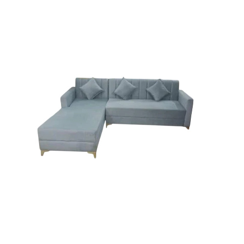 3 Seater Sofa - Teak Wood Frame, Gray Velvet, L Shape, Leatherette Upholstery, Durable Eco-Friendly Rails