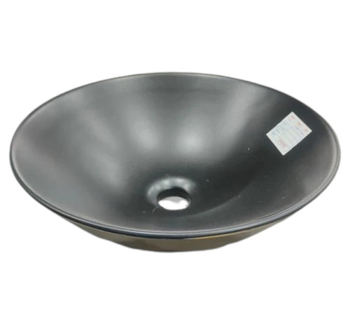 Ceramic Black Table Top Wash Basin - Ceramic, Round, Glossy Finish | Easy to Fit, One Piece