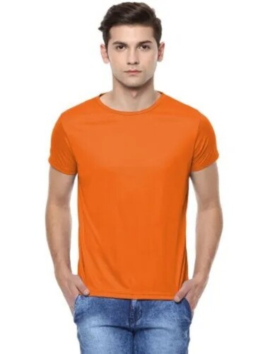 Half Sleeve T-Shirt - Cotton, L/XL/XS/XXXL, Orange | Casual Collar, Lightweight, Neat Finish