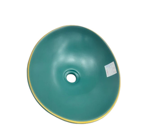 Oval Matt Ceramic Table Top Wash Basin - Ceramic, Green, Oval | Easy to Fit, One Piece