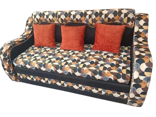 Rectangular Wooden 3 Seater Sofa - Teak Wood Leatherette Upholstery Multicolor | Durable Easy to Clean Eco-Friendly