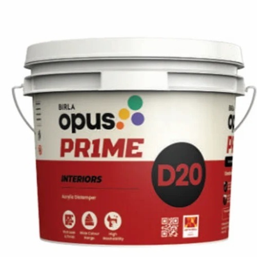 Birla Opus Interiors D20 Acrylic Distemper - 20 kg Bucket, Liquid High Gloss | Smooth Texture, Room Temperature Storage, Wall Painting