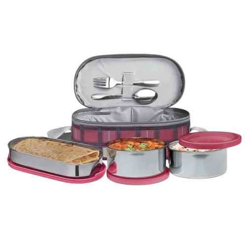 Corporate Lunch Box - Stainless Steel, Standard Size, Multiple Colors | Durable, Fine Finished, 3-Piece Set, ABS Plastic
