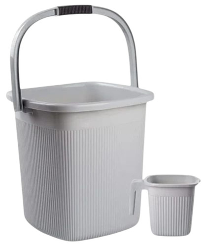 Grey Plastic Bucket - HDPE Plastic, 25L Capacity, White, Rigid, Leak Protection | Durable, Fine Finished, Round Shaping