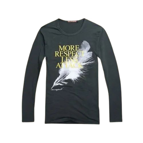 Men Full Sleeve T-Shirt - Cotton, Various Sizes, Black | Printed, O-Neck, Quick Dry, Comfortable Fit