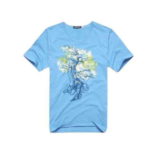 Men Printed T Shirt - Cotton, Various Sizes, Sky Blue | Elegant Design, Quick Dry, Comfortable Fit
