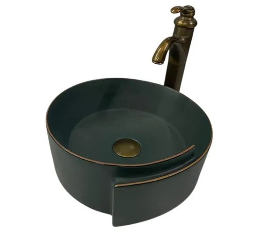 Black Ceramic Table Top Wash Basin - Ceramic, Round, Polished, Scratch Resistant | Easy To Use, Floor Mounted, One Piece