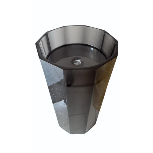 Black Single Piece Wash Basin - Ceramic Floor Mounted Round Matte Black | Easy to Fit Designer Style