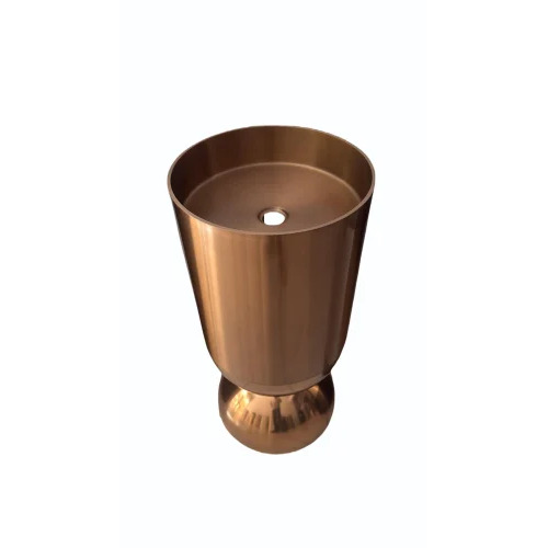 Brass Single Piece Wash Basin - Brass, Golden, Floor Mounted Pedestal | Easy To Fit, Round Designer Basin