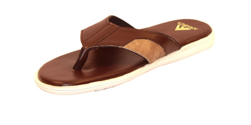 Brown Stylish Casual Slipper - Leather Upper, PVC Outsole, Brown | Comfortable Striped Flip Flop for Men