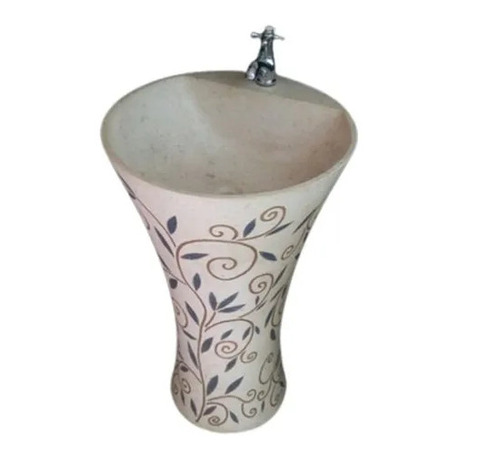 Ceramic Pedestal Wash Basin - 400x850mm Round, Printed, Anti Corrosive, Scratch Resistant | Floor Mounted, One Piece, Easy To Use