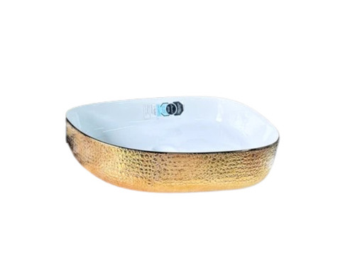 Golden Table Top Wash Basin - Ceramic Glossy Golden, Plain Pattern | Easy to Fit, One Piece Bathroom Use