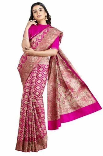 Ladies Embroidered Banarasi Katan Silk Saree - 6m Pink Light Weight Soft Breathable Comfortable Fit