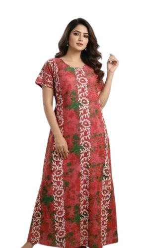 Ladies Floral Printed Nighty - Cotton, Various Sizes, Short Sleeves, Maxi Length | Elegant Design, Comfortable Fit, Quick Dry