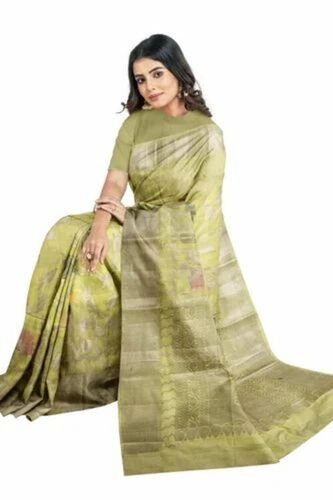 Ladies Khaki Handloom Moonga Cotton Saree