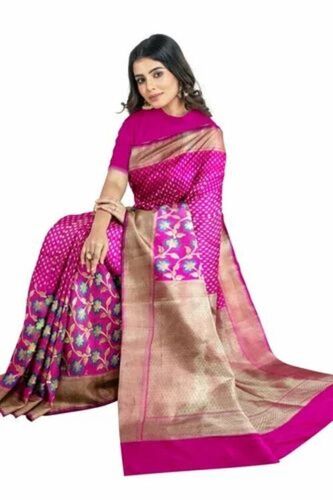 Ladies Magenta Banarasi Katan Silk Saree - 6m Printed, Lightweight, Soft & Breathable, Wedding Wear