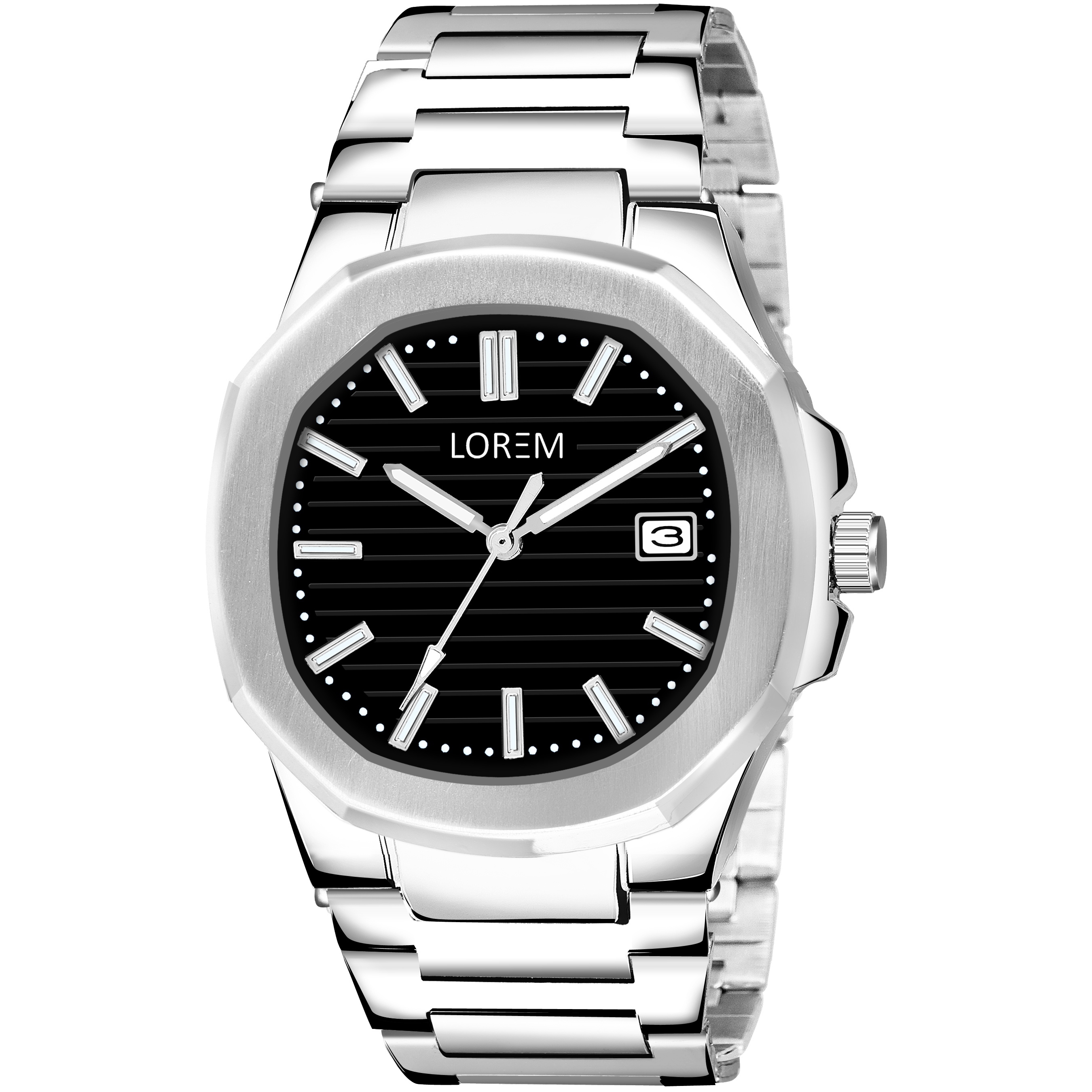 Lorem Black Dial Date Function Analog Watch For Men Lr144 - Color Of Band: Silver