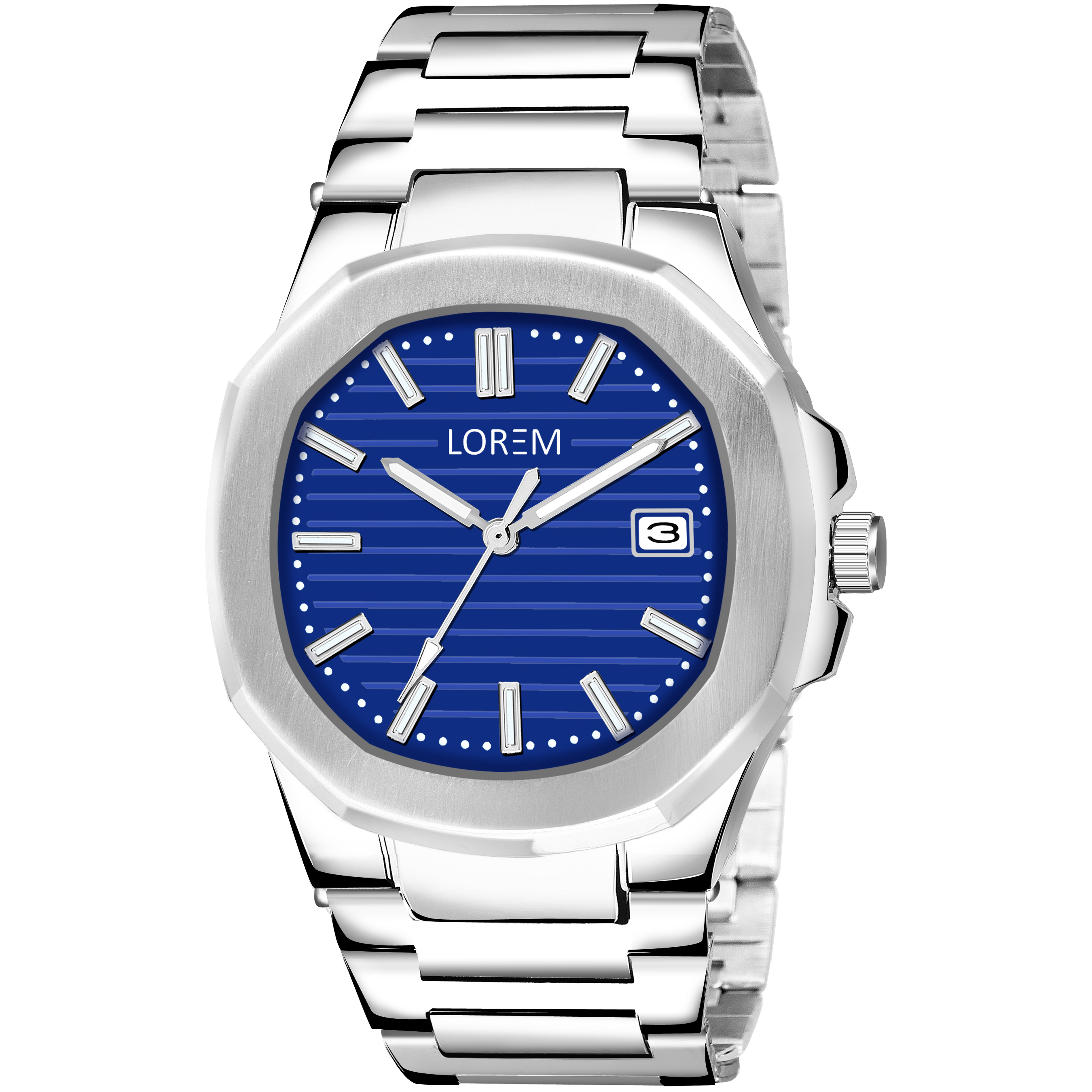 Lorem Blue Dial Date Function Analog Watch For Men Lr145 - Color Of Band: Silver