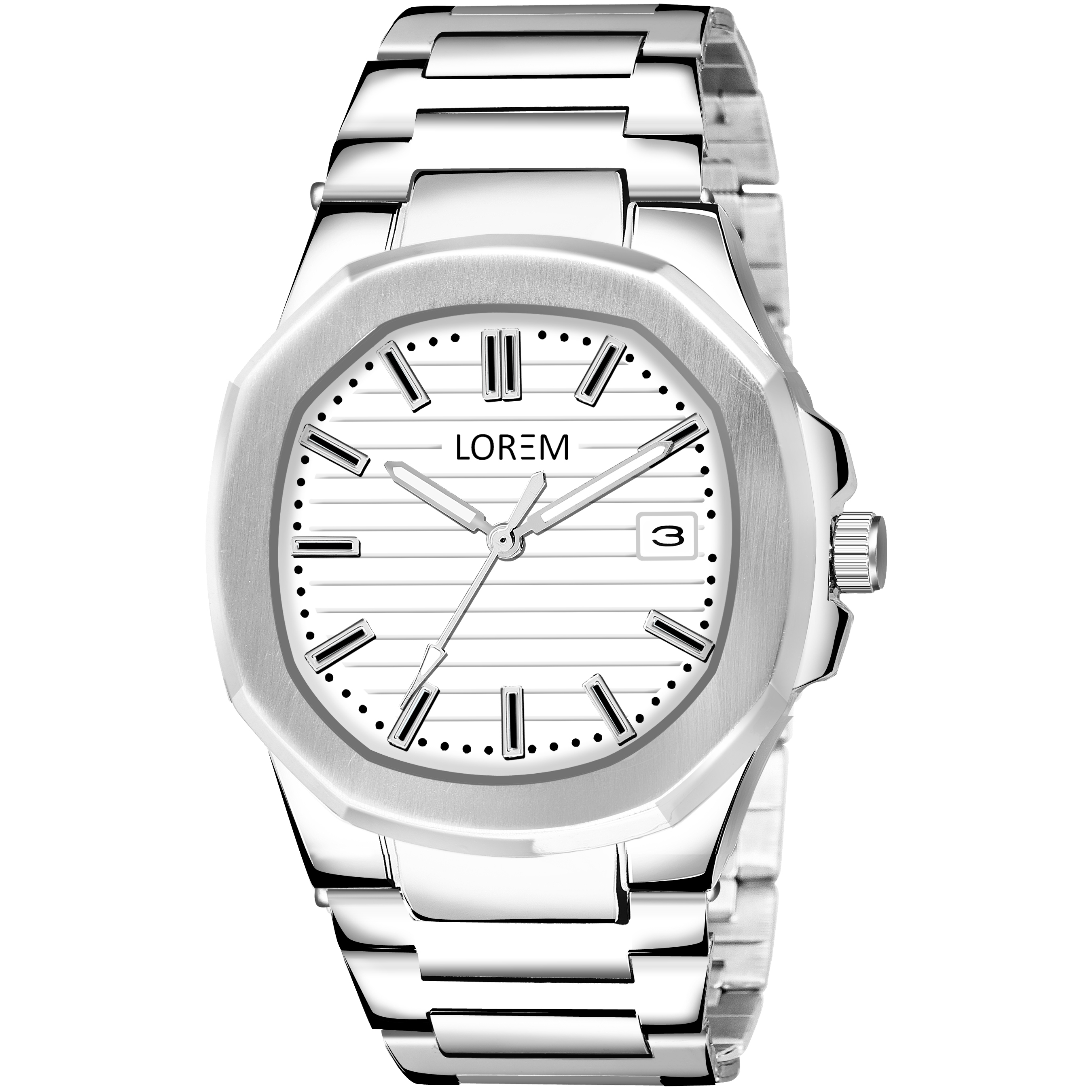 Lorem White Dial Date Function Analog Watch For Men Lr147 - Color Of Band: Silver