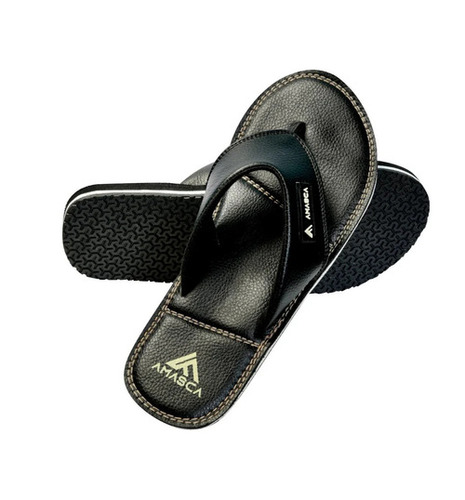 Mens Black Flip Flop Slipper - Vegan Leather, 7 Inch, Black | Comfortable, EVA Outsole, Summer Wear