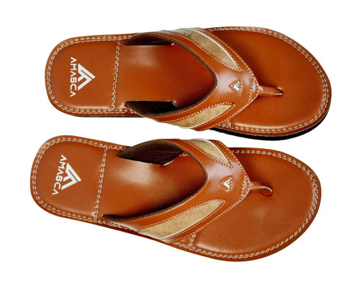 Mens Tan Leather Slipper - Vegan Leather, 7 Inch, Tan | Comfortable, Durable, EVA Inner Sole, TPR Outsole