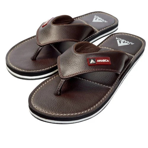 Mens Vegan Leather Slipper - Vegan Leather, 7 Inch, Brown | Comfortable EVA Outsole, Flip Flop Style